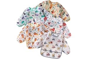 YeeLauf Sleeved Bib,5 Pack,Waterproof Shirt Bibs for Baby 3-24 Months Wipe Clean