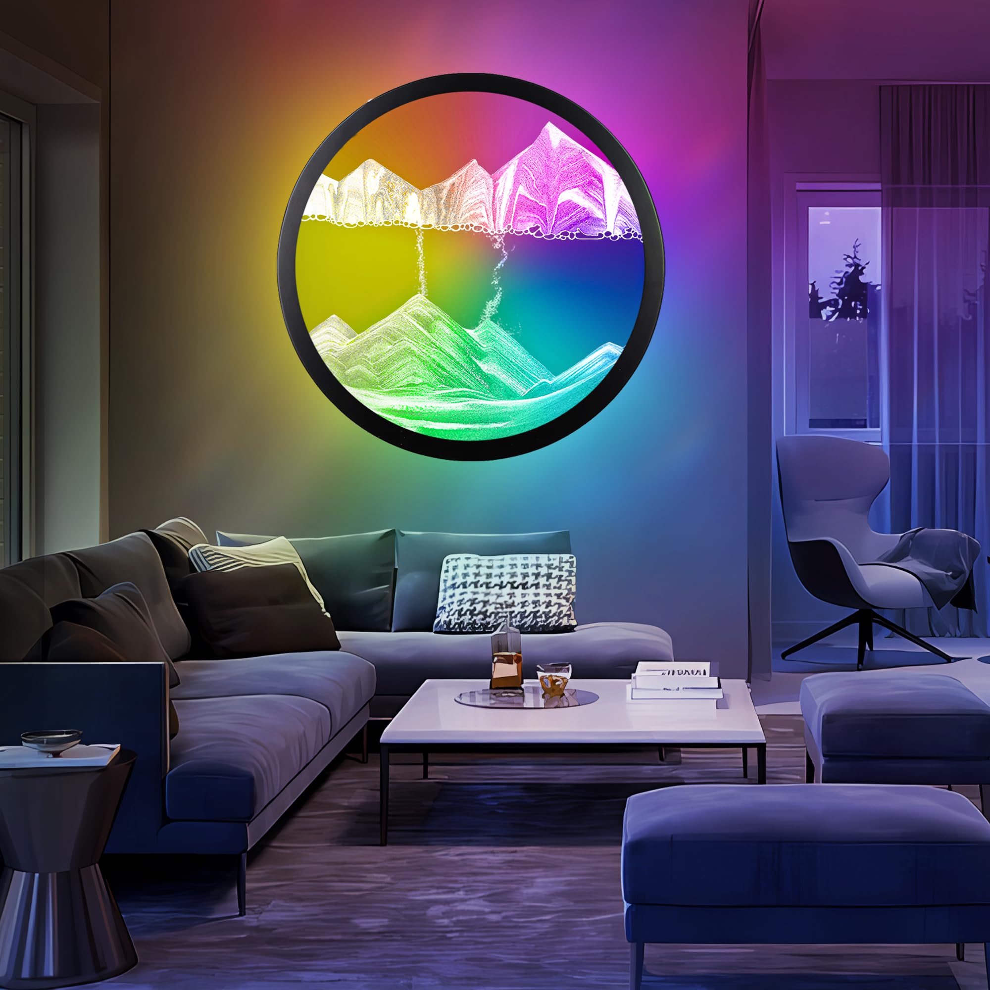 Photo 1 of 11.4" Moving Sand Art with LED Wall Sconce,Wall Mounted Sand Art Liquid Motion 3D Dynamic Sculpture,360°Rotate Deep Sea Sandscape,16 RGB Colors Changeable with Remote Control Wall Decor(Orange)