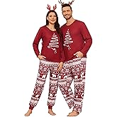SWOMOG Couples Pajama Sets Women & Men Long Sleeve Sleepwear Top Plaid Pants Loungewear Set with Pockets
