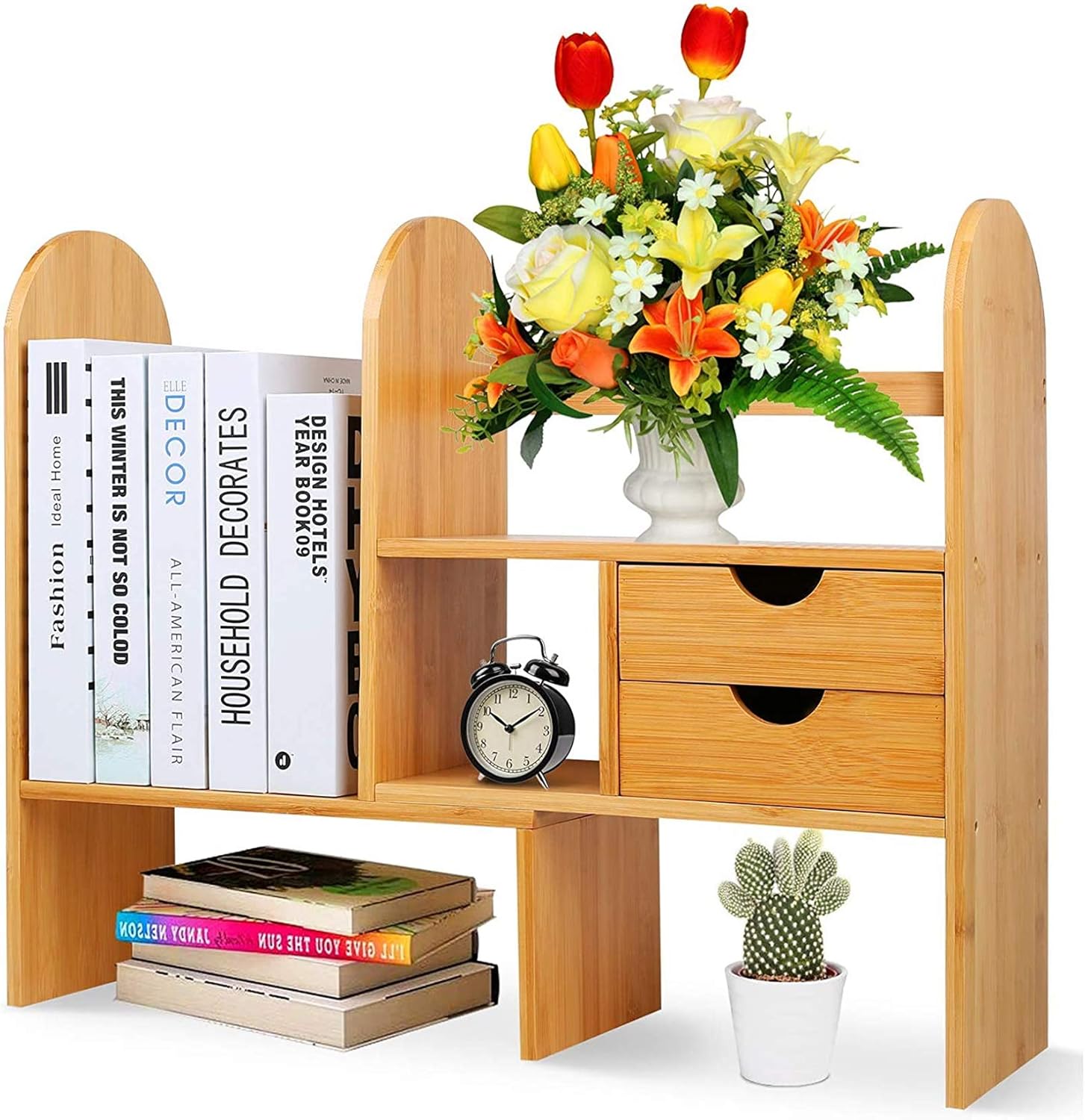 zicheng maoyi Desktop Bookshelf Bookcase with Drawers, Adjustable Desk