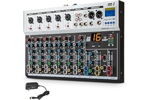 BEKBOES Professional Audio Mixer, 7 Channel, Input 48V Phantom Power Stereo Digital USB Bluetooth MP3 Computer Input, Build-in 16 Effect DSP, for Recording, Live Streaming, Podcasting