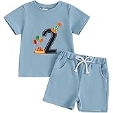 KtwHarnu Toddler Baby Boy 1st 2nd Birthday Outfit Embroidery Waffle Knit Short Sleeve T-Shirt Shorts Set Cake Smash Outfit