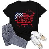 Wlen American Flag Shirts for Women USA Patriotic T-Shirts 4th of July Tee Tops