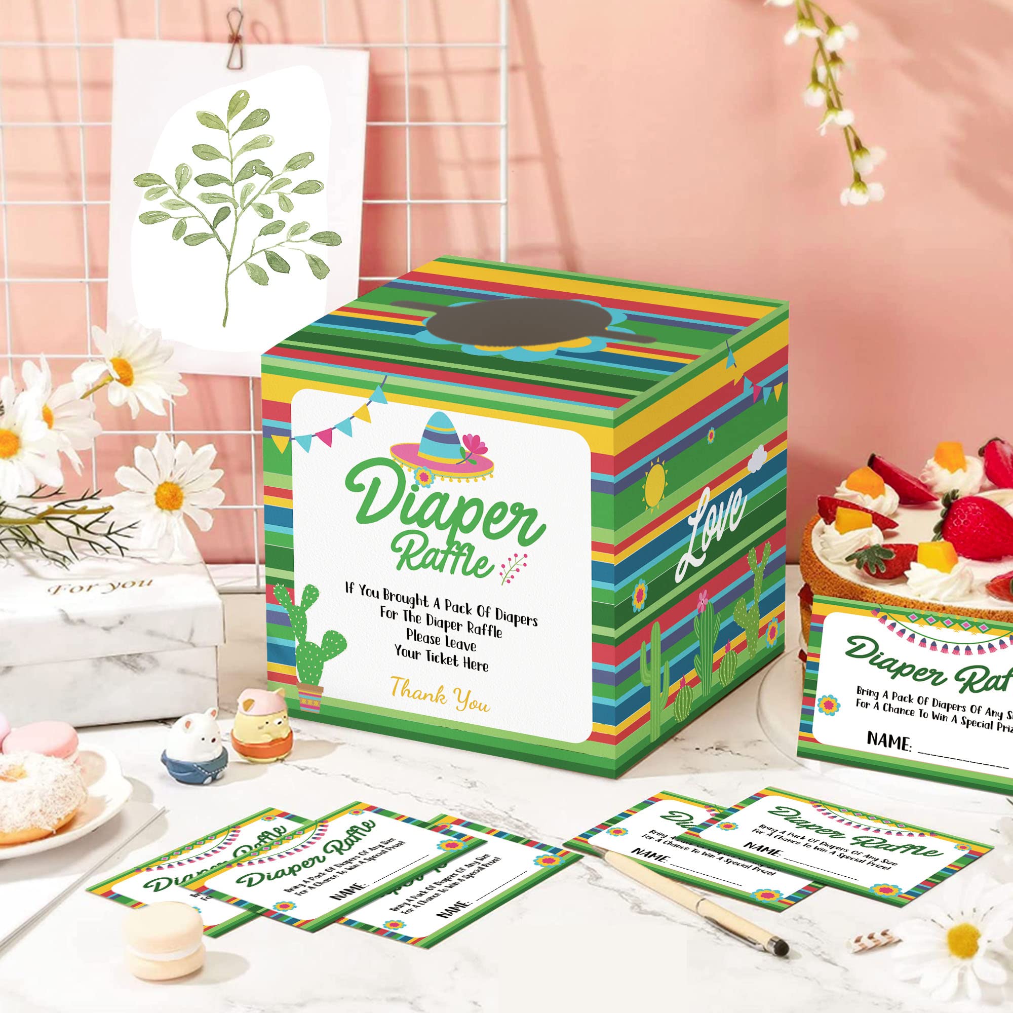 Diaper Raffle Collection Box Mua Diaper Raffle Game, 50 Pcs Diaper Raffle Tickets with Box, Cactus ...