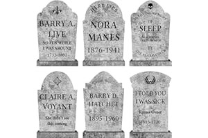 LIMBRIDGE Cemetery Halloween Decorations Outdoor Tombstones: 6ct Large Realistic Halloween Graveyard Tombstone Yard Signs with Stakes, 17" Vintage Gravestones, Waterproof Lawn Decor Outside for Kids Home Party