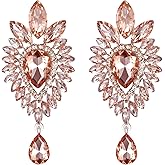 BriLove Women's Tribal Ethnic Crystal Teardrop Halo Chandelier Dangle Earrings