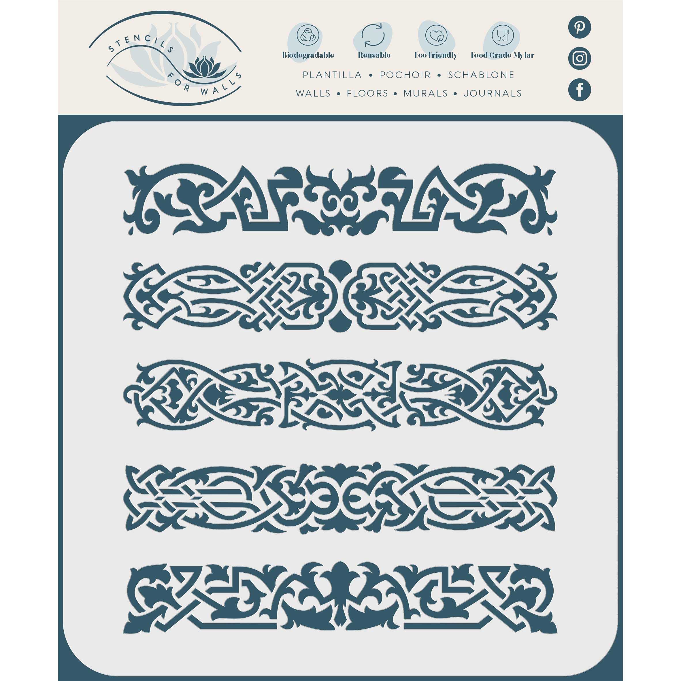 Celtic Clip Stencil, 15 x 16.5 cm (S) - Irish Celts Viking Barrette Hairclip Knotwork Design Woven Ethnic Braided Protection Knot Stencils for Painting Template