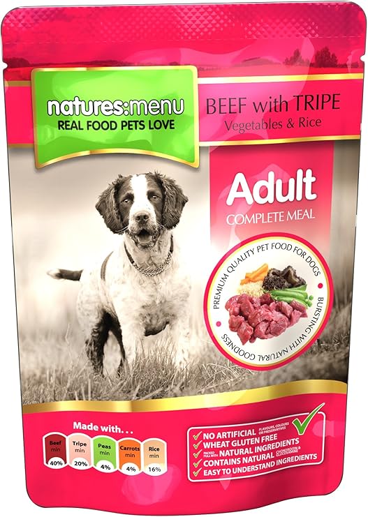 Natures Menu Adult Beef Tripe Vegetable And Rice Dog Food 300 G Pack Of 8 Pet Supplies Amazon Com