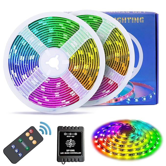 Fityou LED Streifen, 2 Stück 5m Farbe LED Musikstreifenbeleuchtung, mit IP65 wasserdicht mit Fernbedienung, 300 LED Flexibler