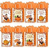 HOWAF 12pcs Friendsgiving Gift Bags with Tissue Paper, Friendsgiving Treat Bags for Thanksgiving Party, Friends Thanksgiving Candy Bag Give Thanks Themed Goodie Bag Turkeys Party Favors