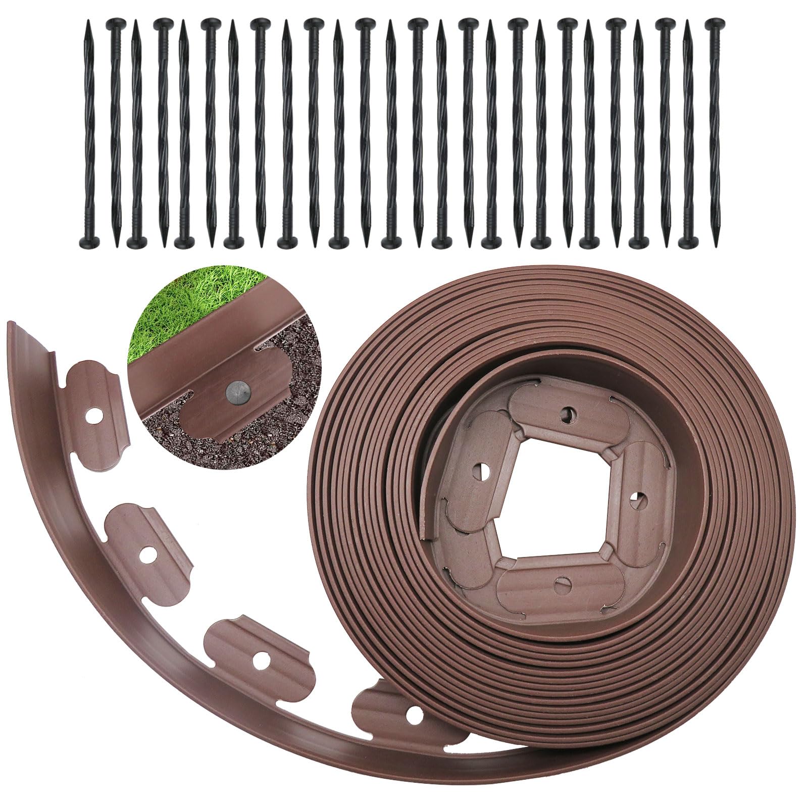Photo 1 of Landscape Edging, Flower Bed Edging Borders,Plastic Landscape Edging Kit Yard Edging Borders Garden Edge Lawn Edging Rubber Landscaping Edging Border,Yard Edging(Brown-66ft)