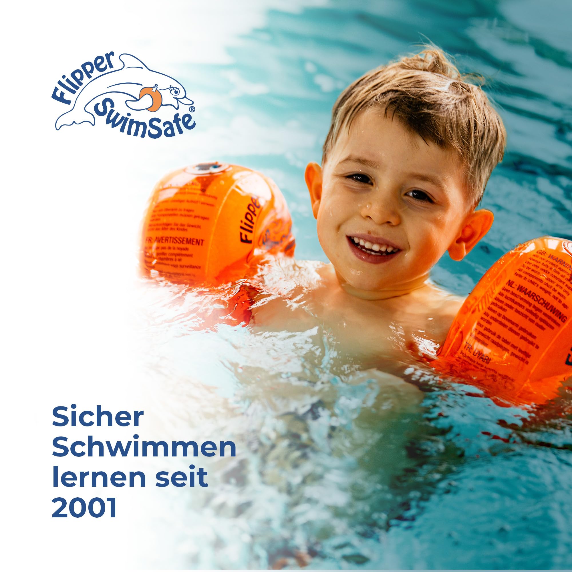 Flipper Swimsafe 1010 - Schwimmflügel für Babys ab 12 Monaten, sichere Schwimmhilfe mit unzerbrechlichem PE-Schaumkern zum Schwimmen lernen, Orange 8