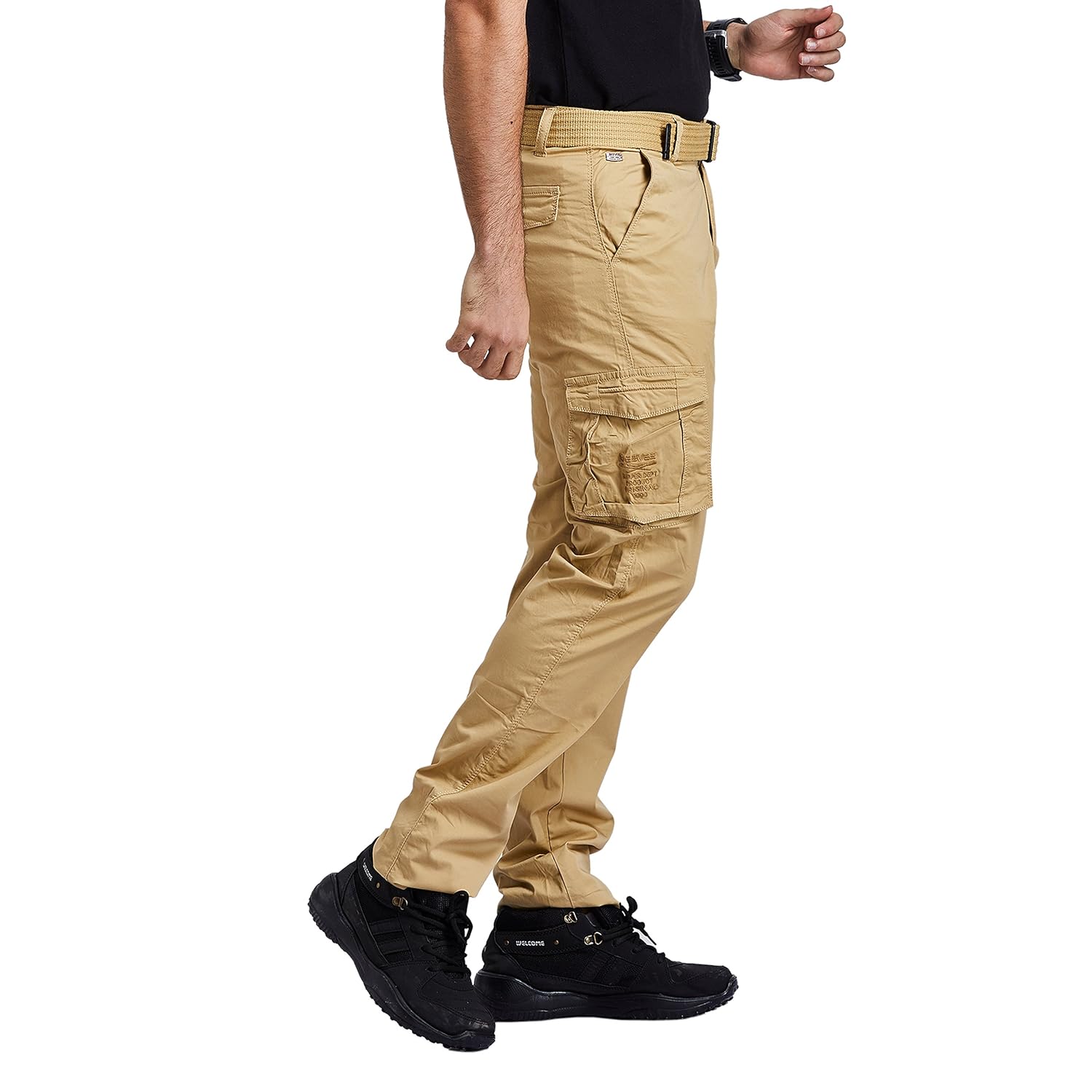 beevee mens khaki fixed waist cargo with belt