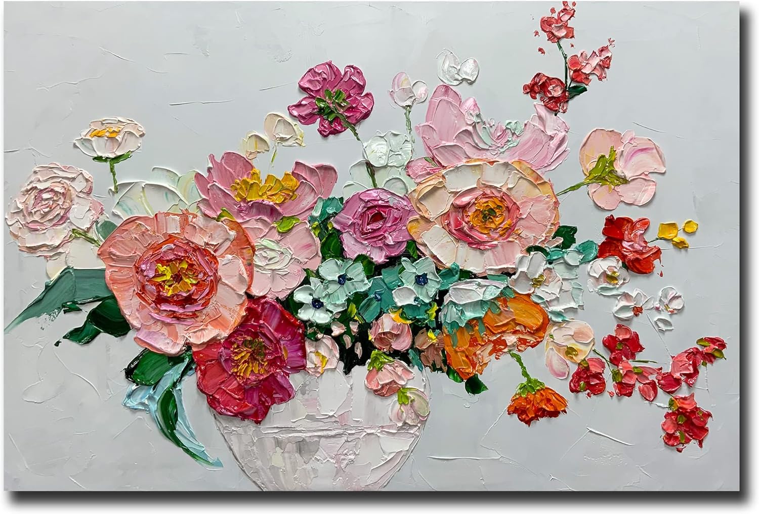 Paintings - V-inspire Art,24X36 Inch Modern Abstract Hand Painted Colorful Flower Oil Paintings Acrylic Canvas Paint Knife Painting Hanging Painting Living Room Bedroom Wall Art Home Decoration