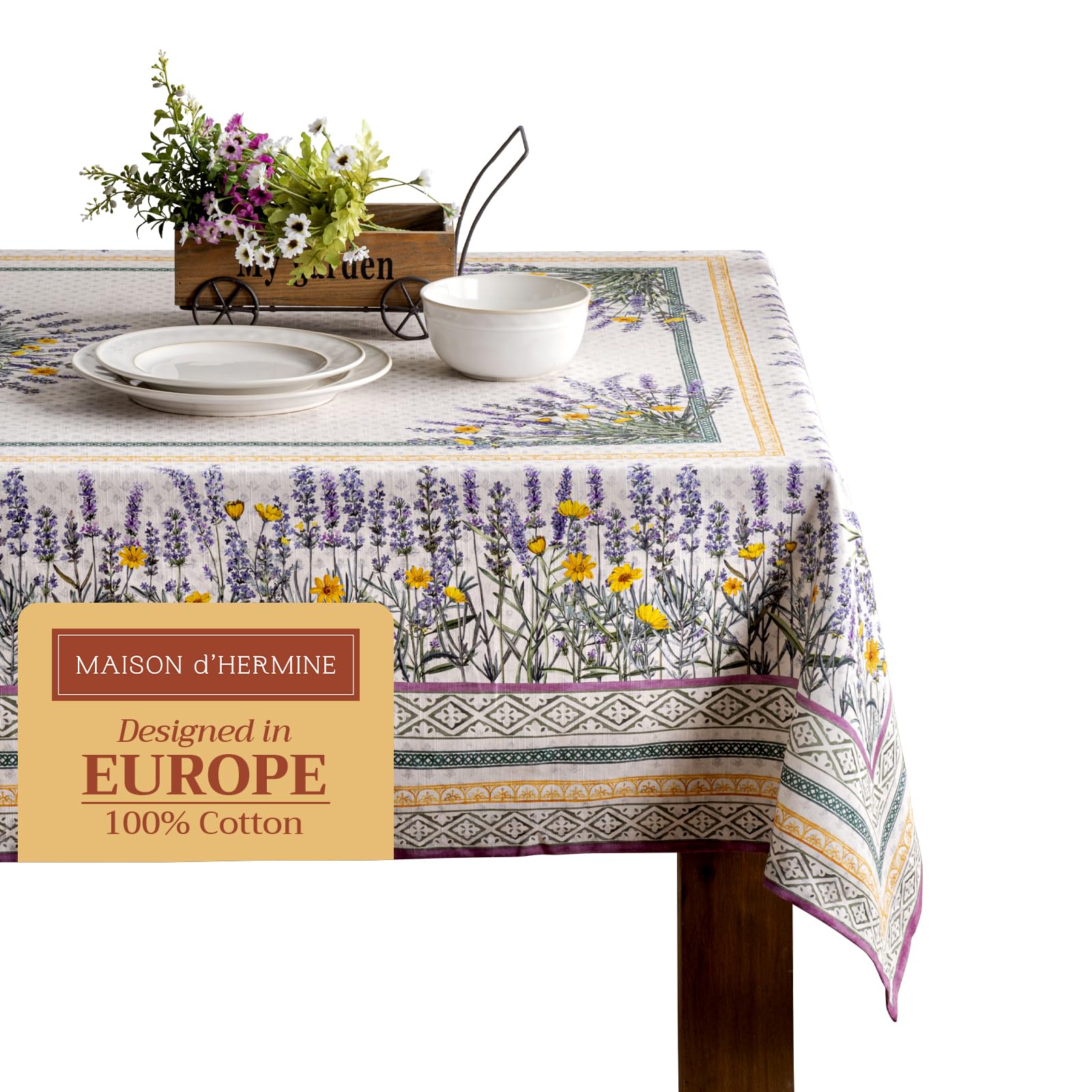 Maison d' Hermine Table Cloth Rectangle Table 100% Cotton 60 x 120 Inches Tablecloth Reusable Decorative for Dining Room, Farmhouse, Home, Party, Festive & Wedding Spring Summer - Fanny Lavender Image