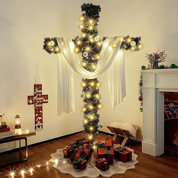 6FT ARTIFICIAL CHRISTMAS CROSS TREE WITH A STRING...