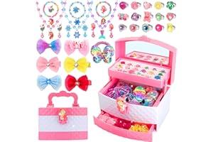 HEYDUOTON Kids Jewelry for Girls, 68Pcs Toddler Jewelry Toys Princess Dress Up Jewelry Set, Necklaces, Bracelets, Kids Rings, Hair Ties, Hair Clips, Funny Christmas Birthday Gifts for 3 4 5 6 7 8 Year Old Girl