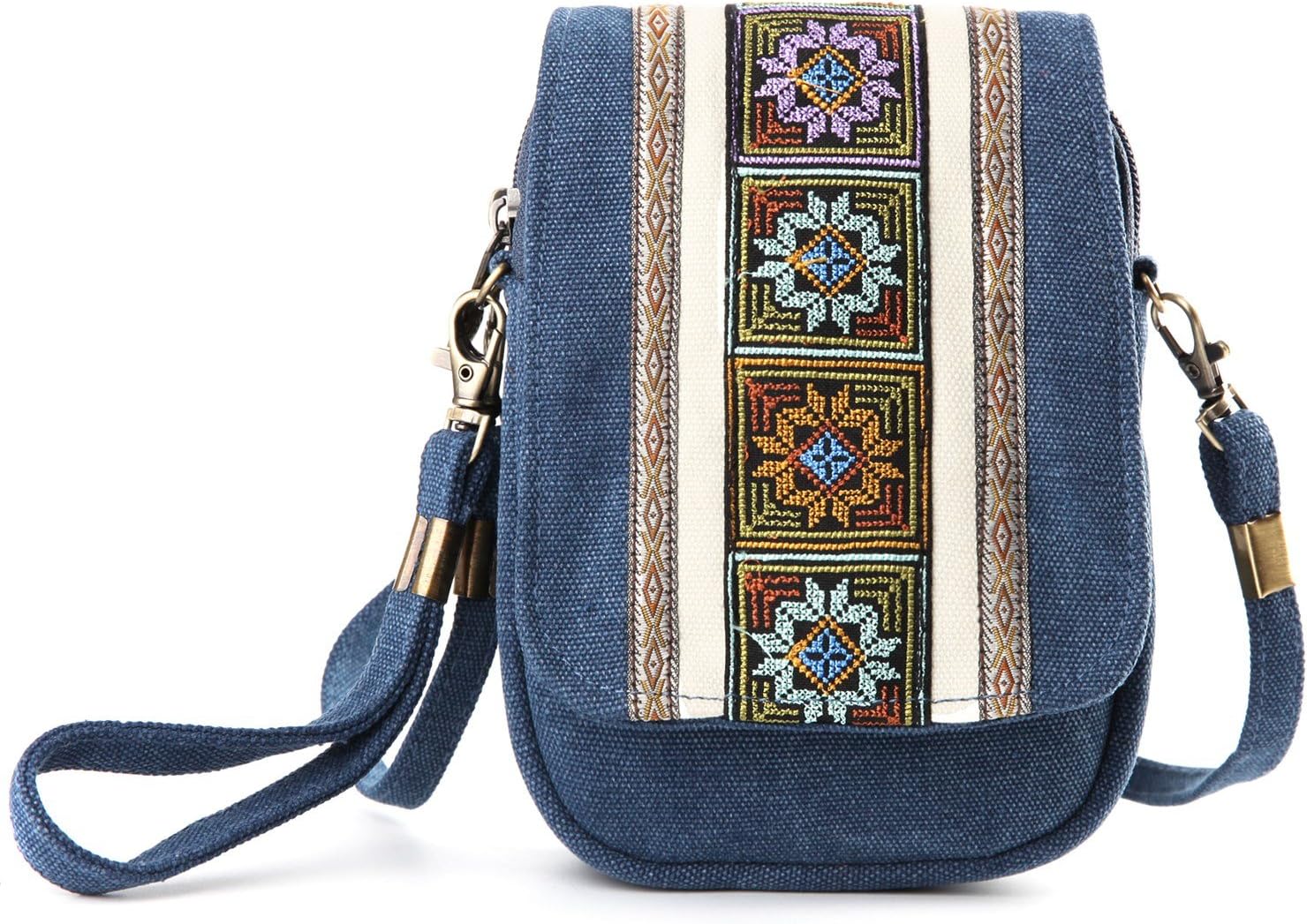GoodhanEmbroidery Canvas Crossbody Bag Cell phone Pouch Coin Purse for Women