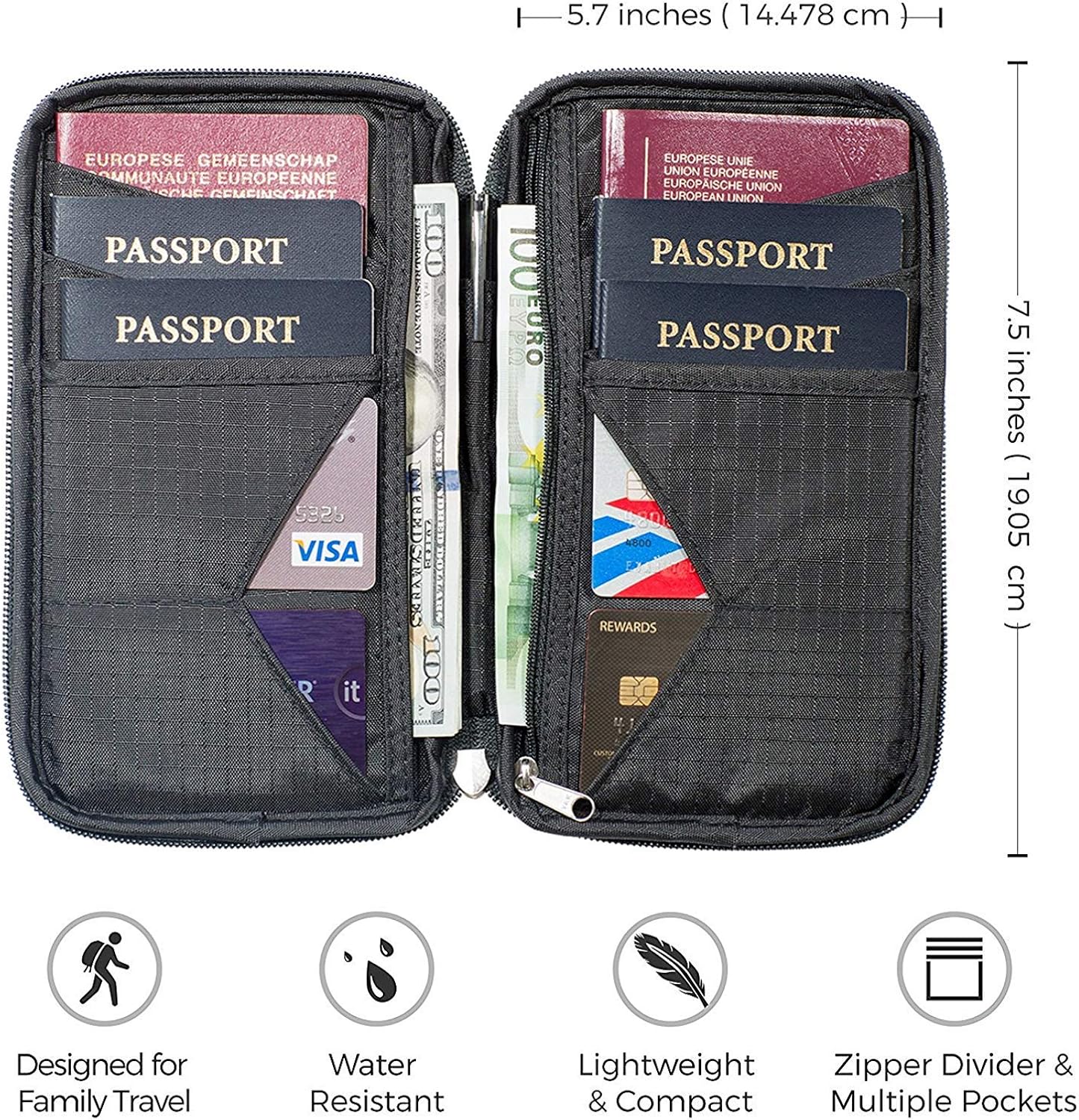 Travel Wallet & Family Passport Holder w/RFID Blocking- Document Organizer Case …: Clothing