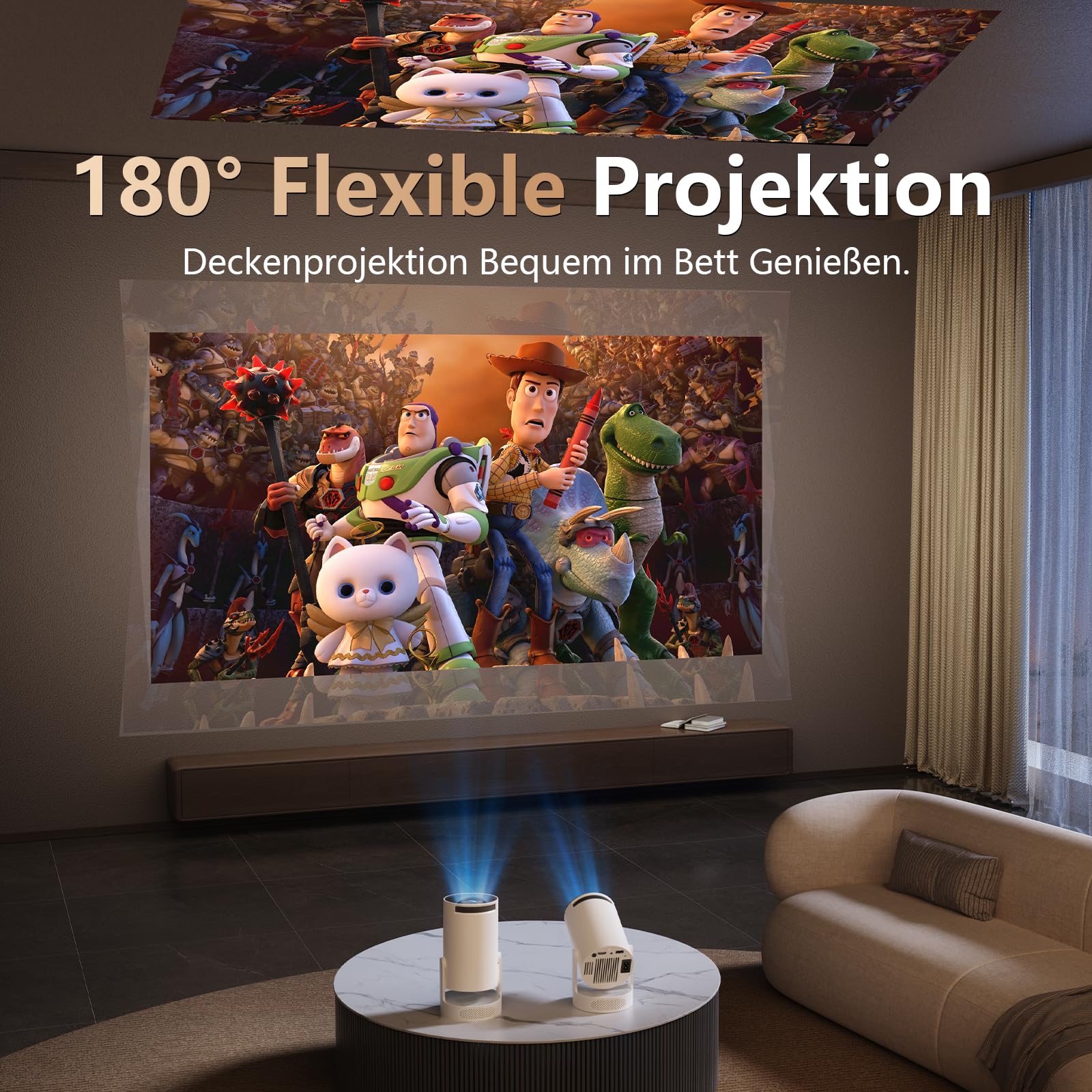 Smart Mini Projector, Upgraded Hi-Fi Mini Projector with 4K 1080P Support, 300 ANSI Lumens, WIFI6 & Bluetooth & Car Keystone Video Projector for Bedroom, Home Cinema