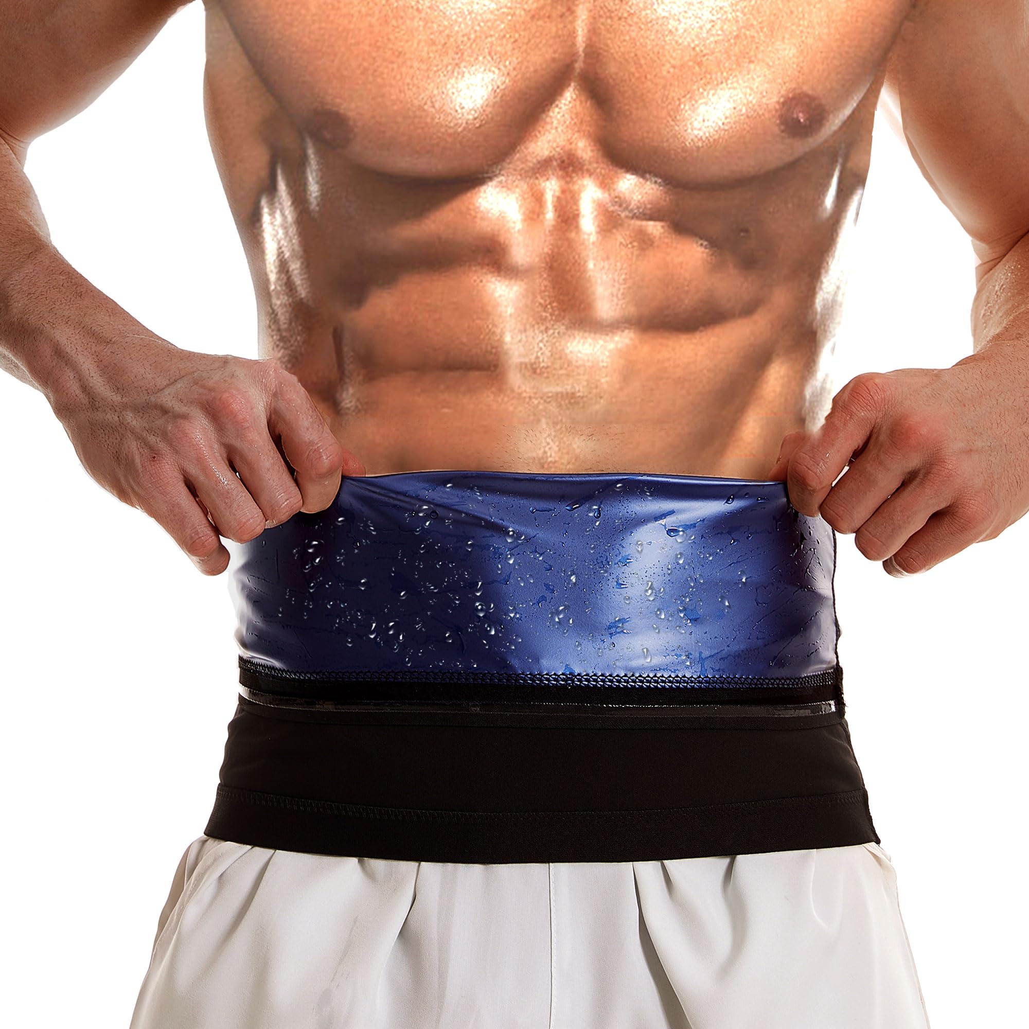 Photo 1 of Waist Trainer for Men, Sauna Sweat Waist Trimmer for Men, Workout Sauna Slimming Belt Exercise Gym Gear Blue Inner
