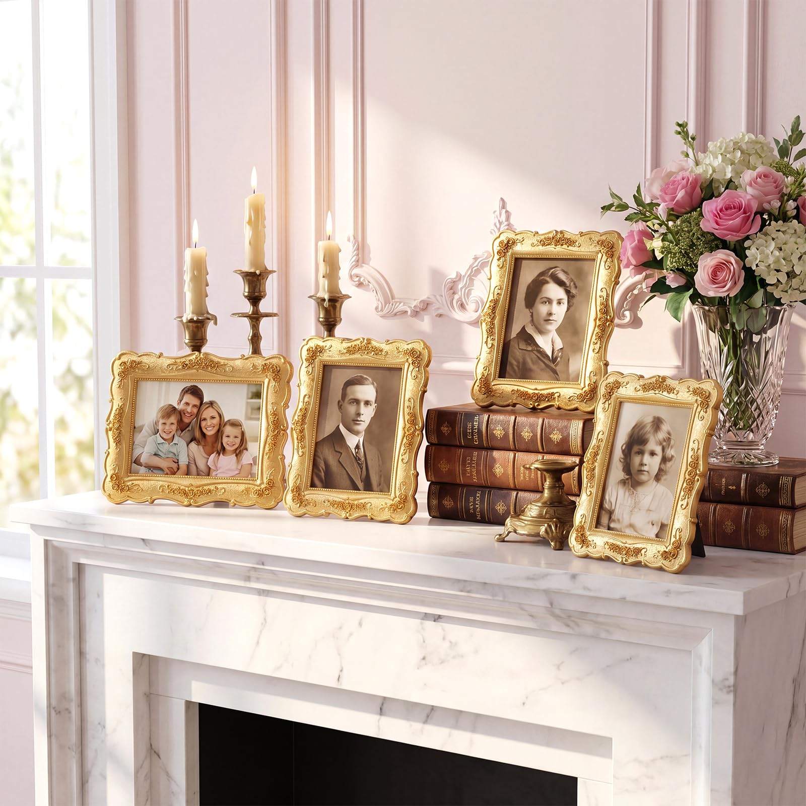 Condition photo showing New/Like New for amyhill vintage picture frame rose flower design antique photo frames with glass front for wedding h
