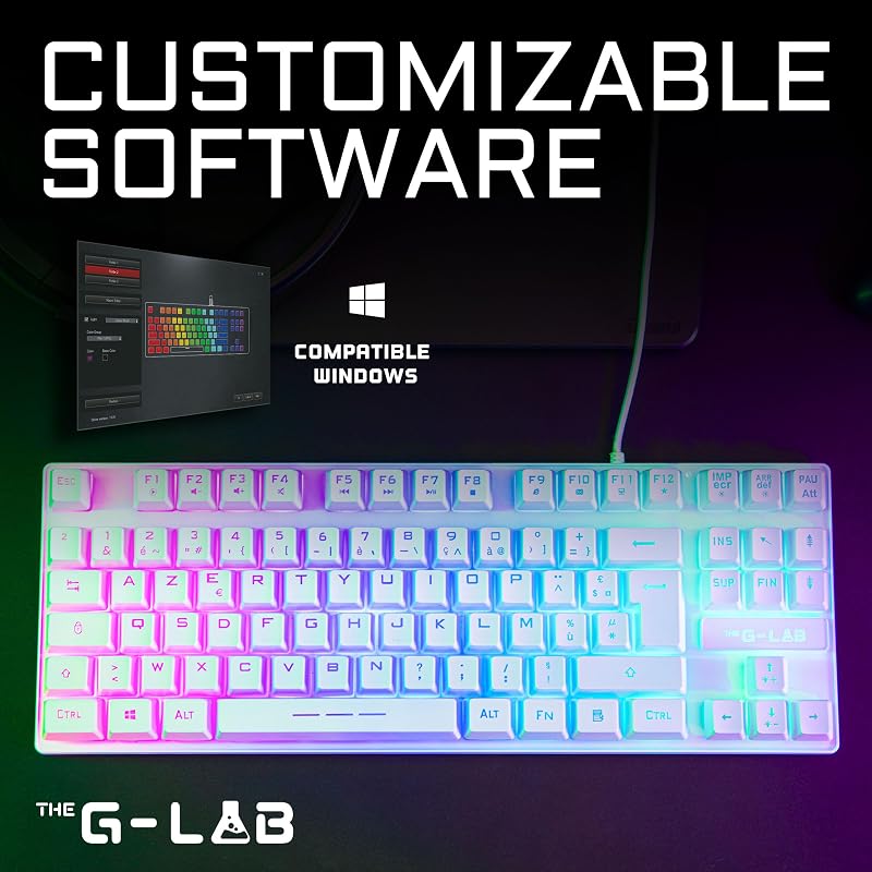 - Keyz Caesium TKL - Teclado gamer com fio USB, 87 teclas QWERTY, multicolor com retroiluminação LED - Jogos, compacto sem teclado numérico para PC/PS4/PS5/XBOX - Branco