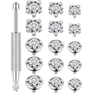 Uqnwbdq 14G CZ Dermal Tops 316L Surgical Steel Internally Threaded Cubic Zirconia Silver Dermal Anchor Tops Dermal Piercing D
