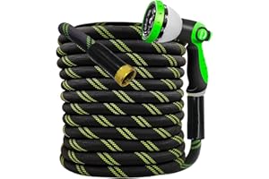 Junredy Garden Hose 25 FT, NON-EXPANDABLE Heavy-Duty Flexible & Lightweight Water Hose with 10-Function Nozzle, No-Kink Design, Leak-Proof Super Fabric, Solid Fittings for Lawn, Car, RV, Outdoor