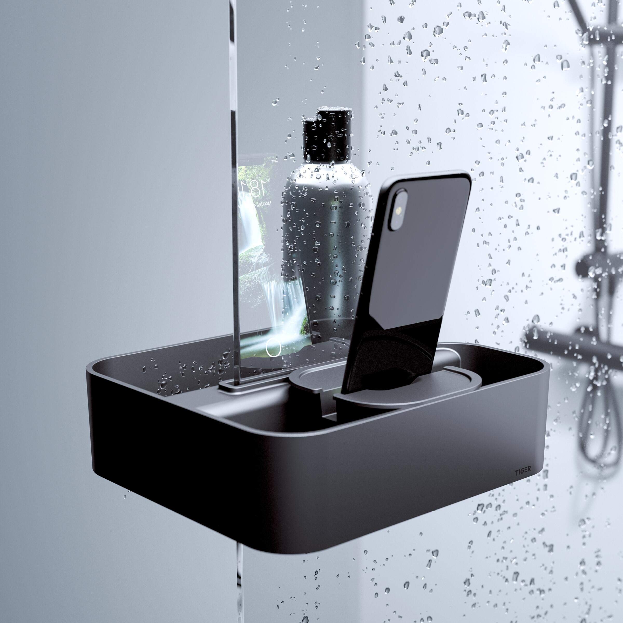 Tiger 2-Store, Clip-on shower basket, Black, 233x208x106mm