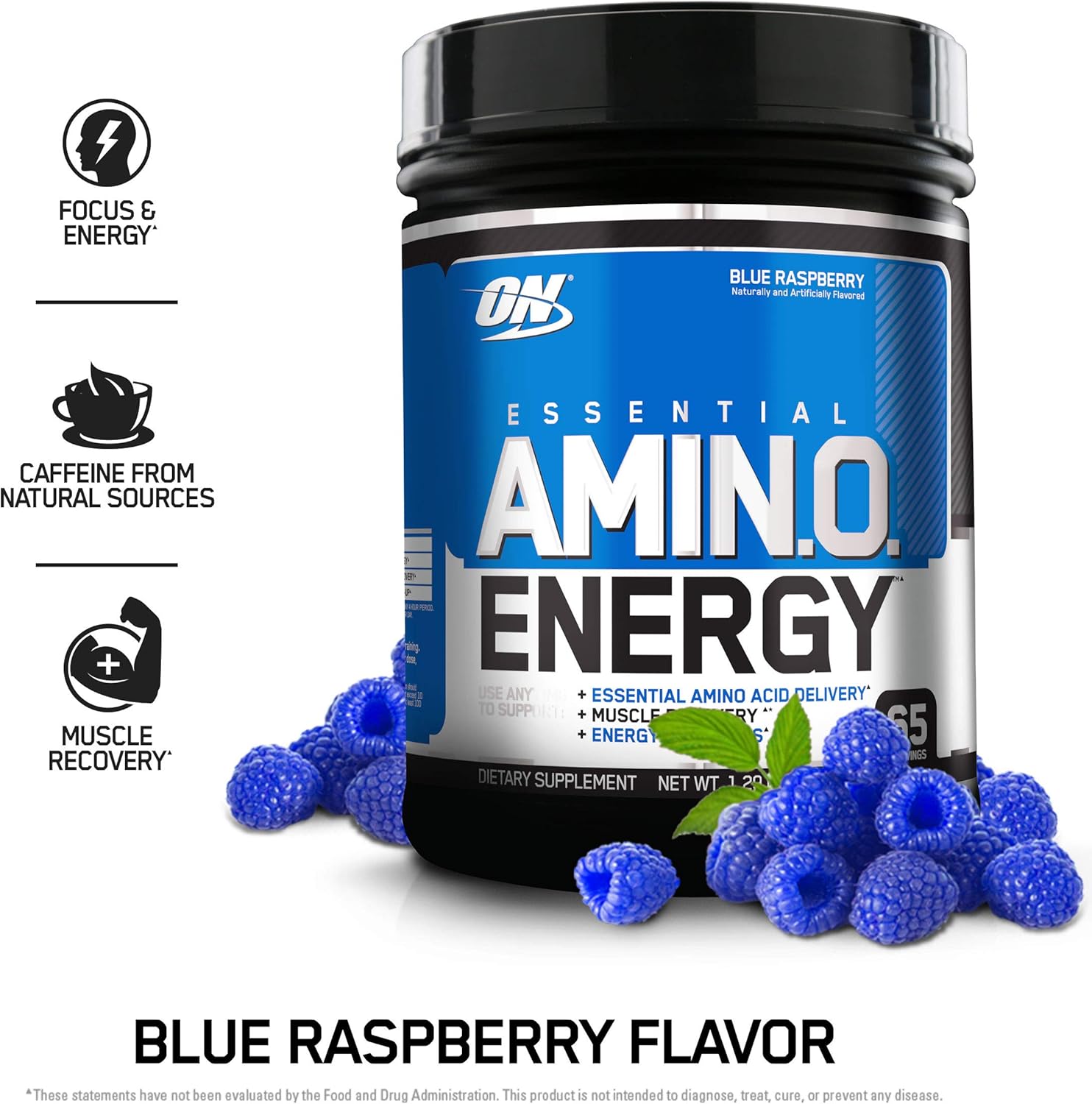 OPTIMUM NUTRITION ESSENTIAL AMINO ENERGY, Blue Raspberry, Keto Friendly BCAAs, Preworkout and Essential Amino Acids, 65 servings, 1.29 lbs: Health & Personal Care