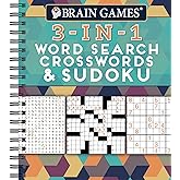 Brain Games - 3-In-1 Puzzle Book: Word Search, Crosswords & Sudoku | 256 Pages, Spiral Bound | Large Variety Activity Book for Adults, Seniors, Teens