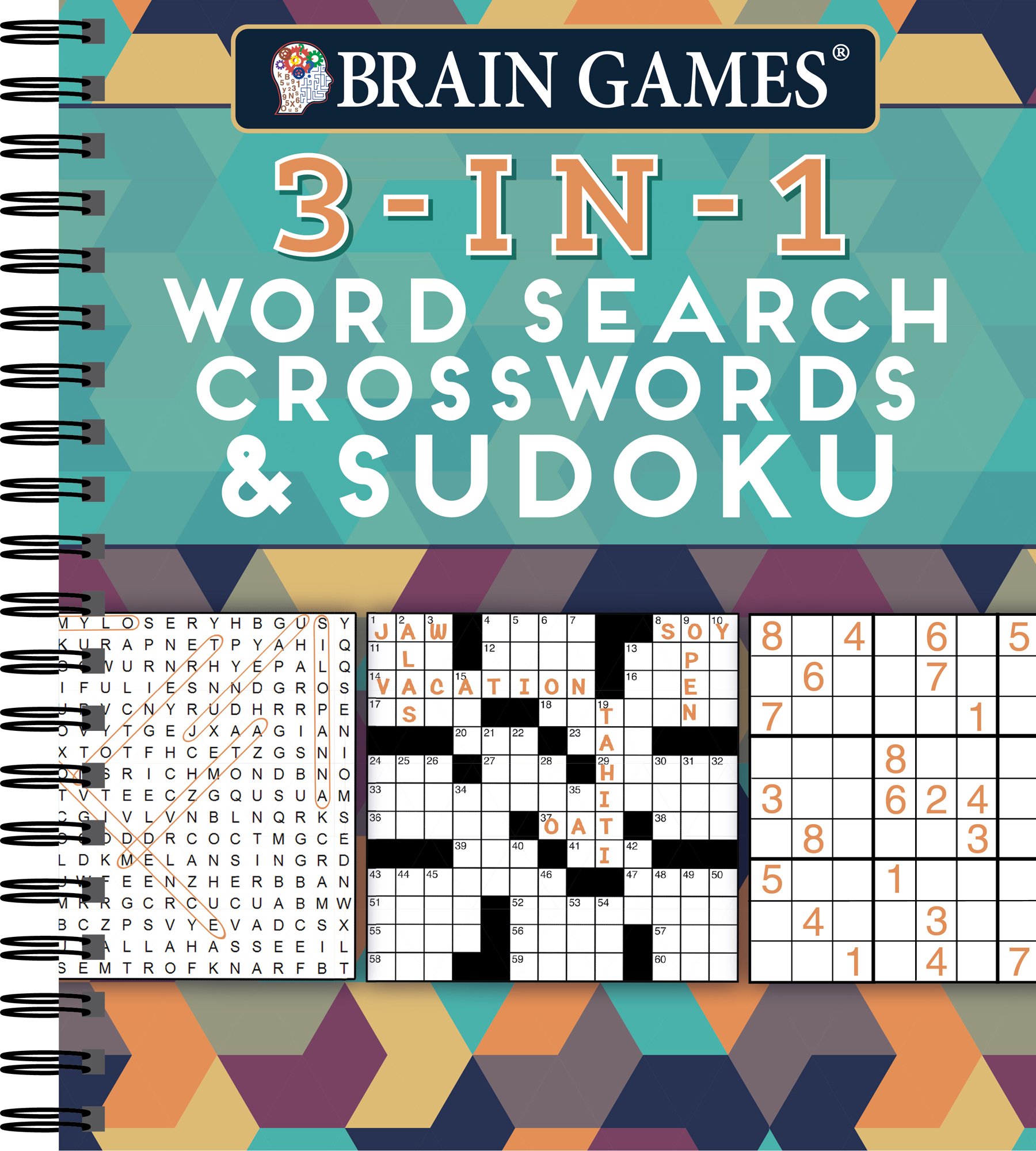 Amazon Com Brain Games 3 In 1 Word Search Crosswords Sudoku 256 Pages 9781680225884 Publications International Ltd Brain Games Books
