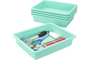 Storex(62522U05C) Letter Size Flat Storage Tray – Organizer Bin for Classroom, Office and Home, Teal, 5-Pack ,10 x 13 x 3 Inches