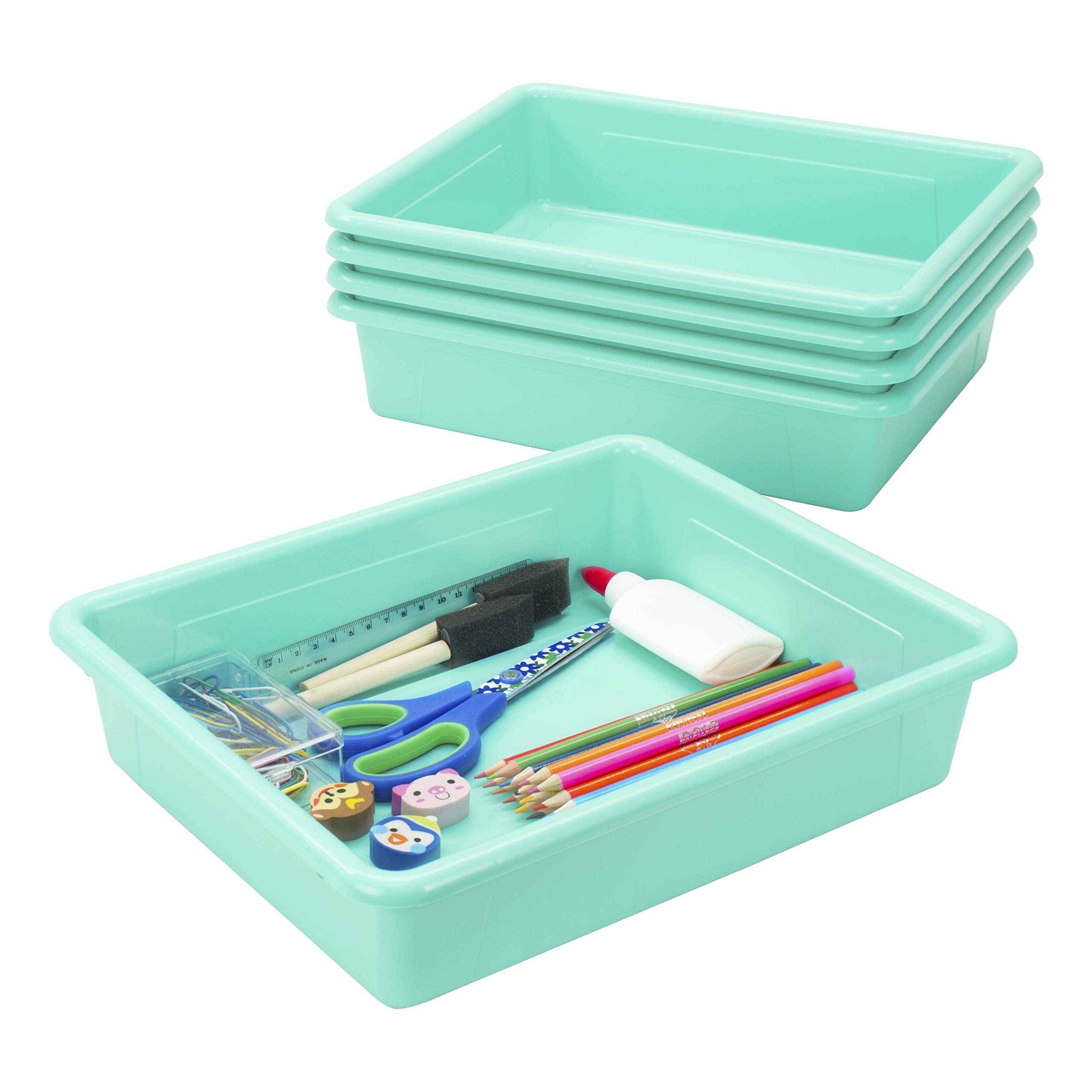 Photo 1 of Storex Letter Size Flat Storage Tray – Organizer Bin for Classroom, Office and Home, Teal, 5-Pack (62522A05C), 10 x 13 x 3 Inches