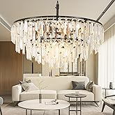 CHGUOSZ Black Modern Round Top K9 Crystal Chandelier Lighting Fixture, 8 Lights Round K9 Crystal Adjustable Hanging Lamp for 