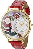 Whimsical Gifts Christmas Santa Claus 3D Watch | Gold or Silver Finish Large or Small | Unique Fun Novelty | Handmade in USA | Red Leather Watch Band
