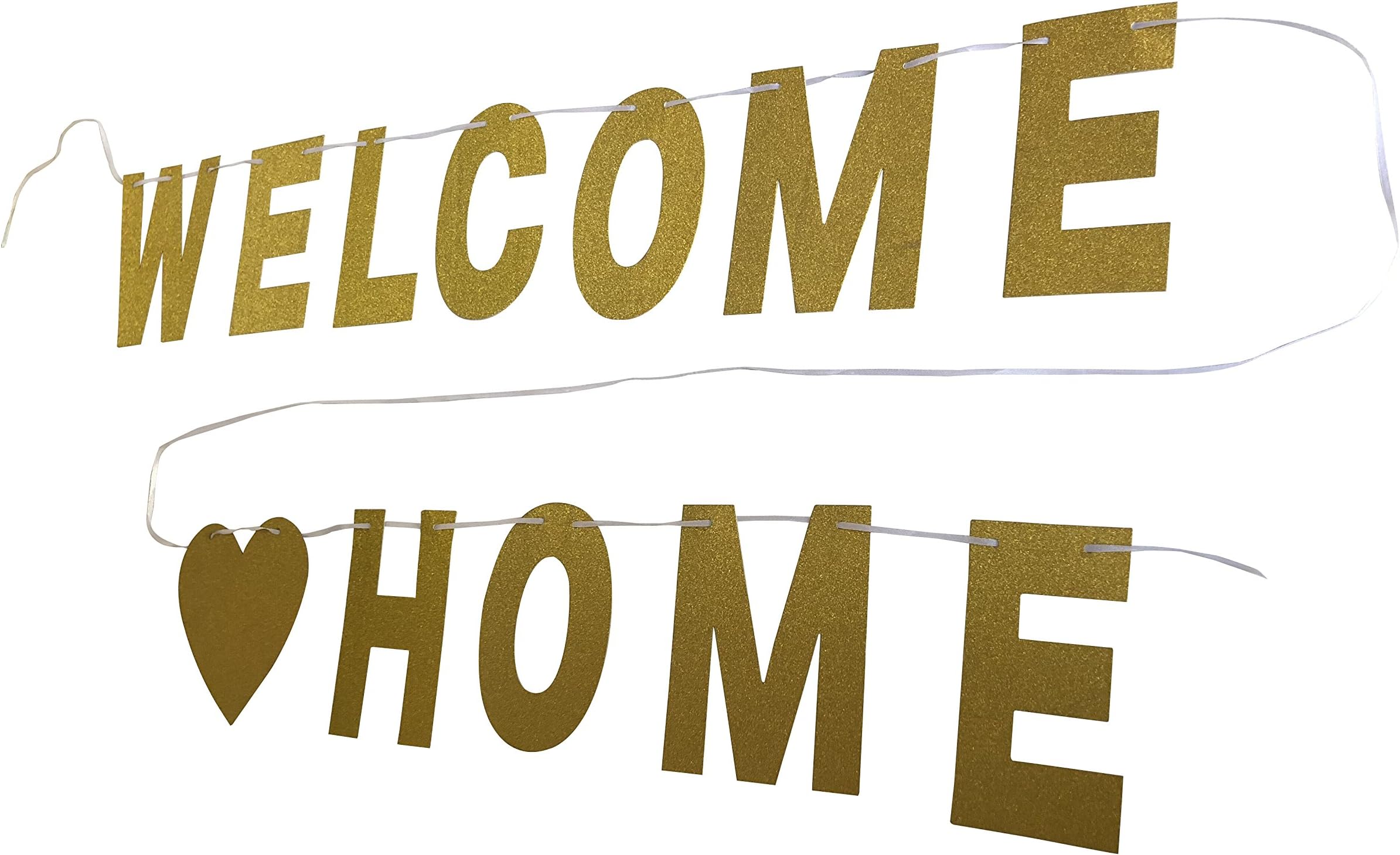 YEENI Glitter Welcome Home Banner, New Home Banner,Military Welcome Banner,New Baby Banner,Gold Glitter Banner ,Photo Booth Props ,for Glitter Party Decor