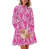 BTFBM Women Spring Dresses 2026 Floral V Neck Long Sleeve Tiered Ruffle Boho Swing Flowy A-Line Mini Dresses Vacation