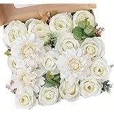 AGIRL Artificial Flowers Combo Fake Flowers Rose Silk Flowers with Stems for DIY Wedding Bouquets Centerpieces Arrangements Table Decor Bridal Baby Shower Party Home Decor (Cream White)