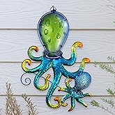 COOZZYHOUR Octopus Wall art Decor, Outdoor Indoor Metal & Glass Wall Sculptures, Ocean Theme Coastal Decorations for Living R