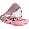 Mambobaby Float Baby Pool Float with Canopy & Tail Portable Baby Float Self-Inflating Compressible Folding Swimming Floating Bed Water Swim Float for Infant Toddler 3-24 Momths, Pink