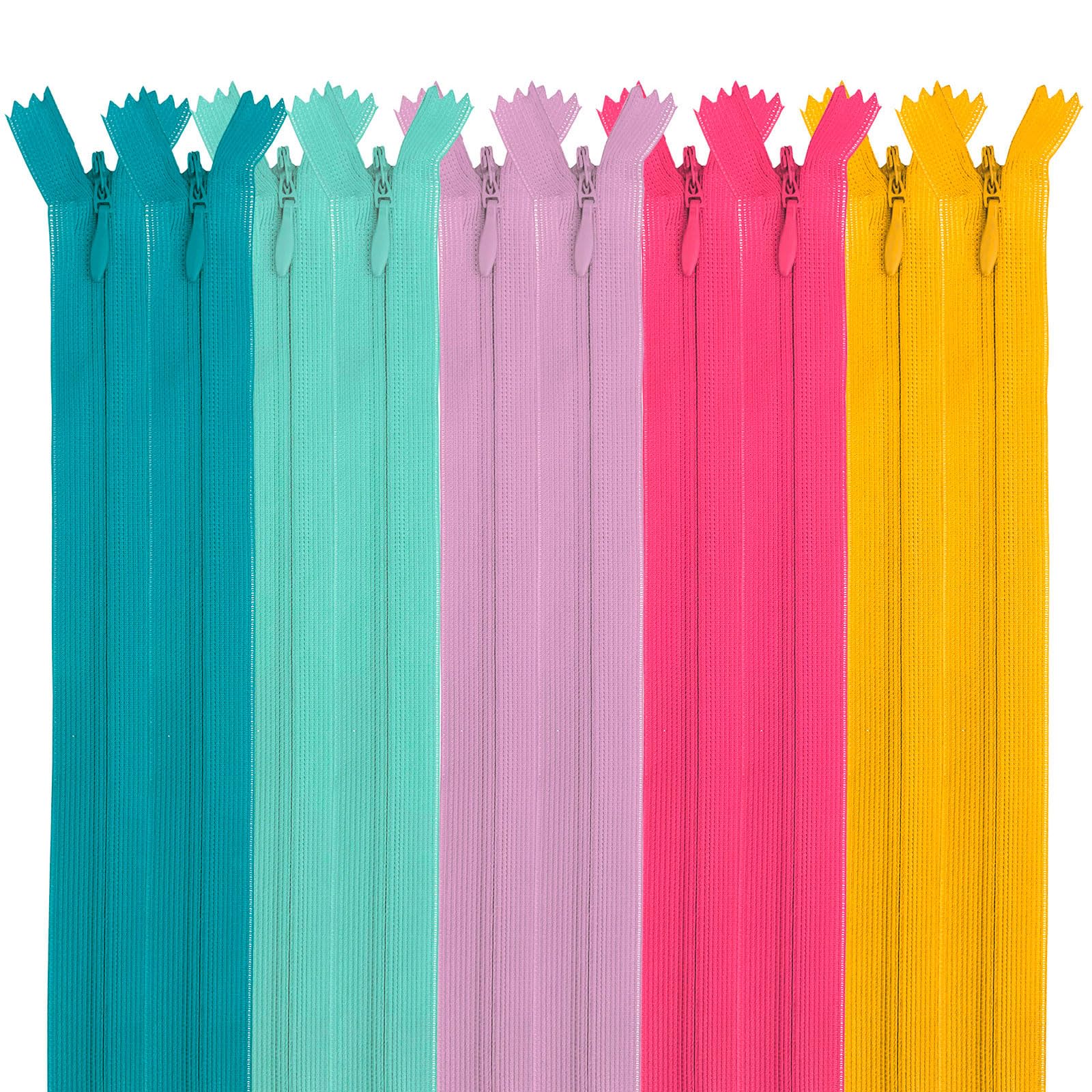 MARARDI [Pack 10] Invisible Zippers [Multicolor] Nylon [10 Inches] for Sewing Tailor and Crafts Clothes Fabric Bags Cases for Sewing Machine Patchwork Cotton with Zipper Fastener Metal Closure