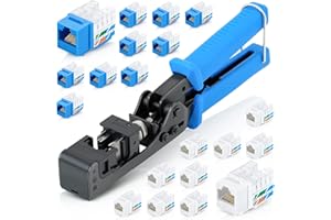 Everest Media Solutions easyJACK - 90° Angled Speed Termination Tool - with 10 Blue & 10 White Cat6 Keystone Jacks - Additional Jacks are Available - (B087N7QQD2)