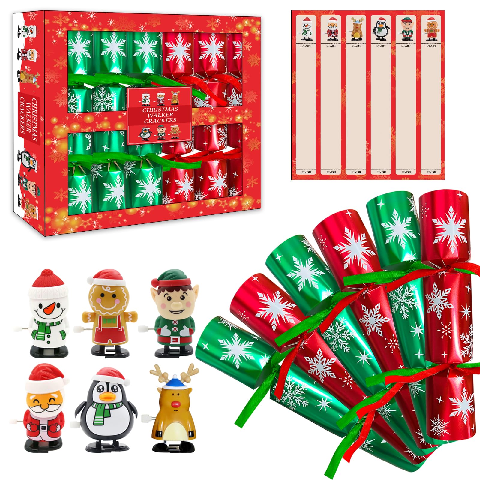 POPOYU 2025 Christmas Crackers Luxury,6x10inch Unusual ChristmasCrackers with 6Pcs Christmas Wind Up Toys,Xmas Crackers Luxury Gifts for Family Party Favors,Kids Novelty Gifts,Xmas Tree Decoration