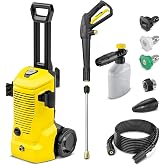 K&auml;rcher K 4 Foam Cannon 1900 PSI Electric Pressure Washer with Turbo Nozzle and Large Wheels for All-Terrain Home Maintenance and Foam Cannon for Vehicle Cleaning