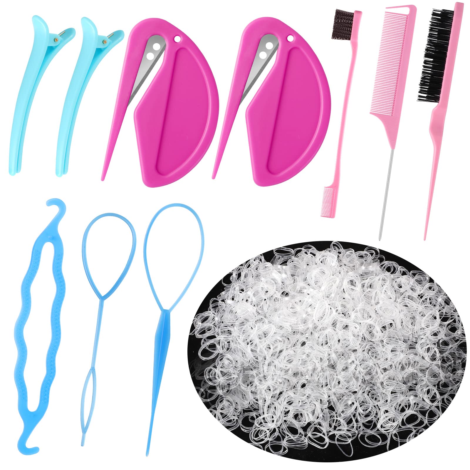 Photo 1 of 1000Pcs Elastic Clear Hair Bands, Rubber Band Cutter, Topsy Tail Styling Tools, Girls' Christmas Accessories Gift Set
