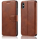 QLTYPRI Case for iPhone XR, Premium PU Leather Simple Wallet Case Card Slots Kickstand Magnetic Closure Shockproof Flip Cover for iPhone XR - Brown