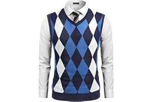 COOFANDY Men's Sleeveless V Neck Pullover Sweater Slim Fit Casual Argyle Sweater Vest