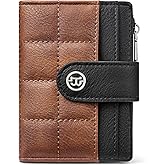 BOSTANTEN Small Wallet for Women Leather RFID Blocking Card Holder Bifold Compact Wallets With Zipper Coin Pocket Black&Brown